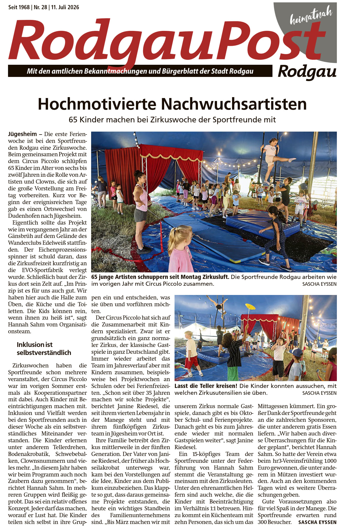 Rodgau Post 2026 07 11 Kinderzirkus