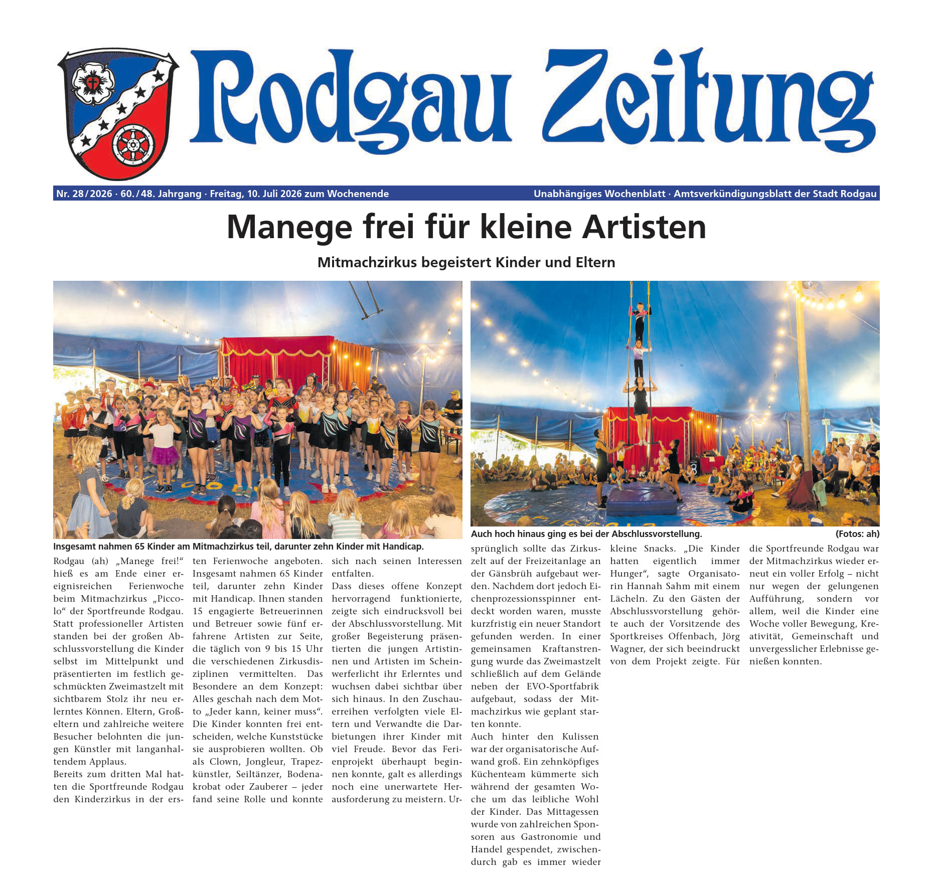 Rodgau Zeitung 2026 07 10 Kinderzirkus